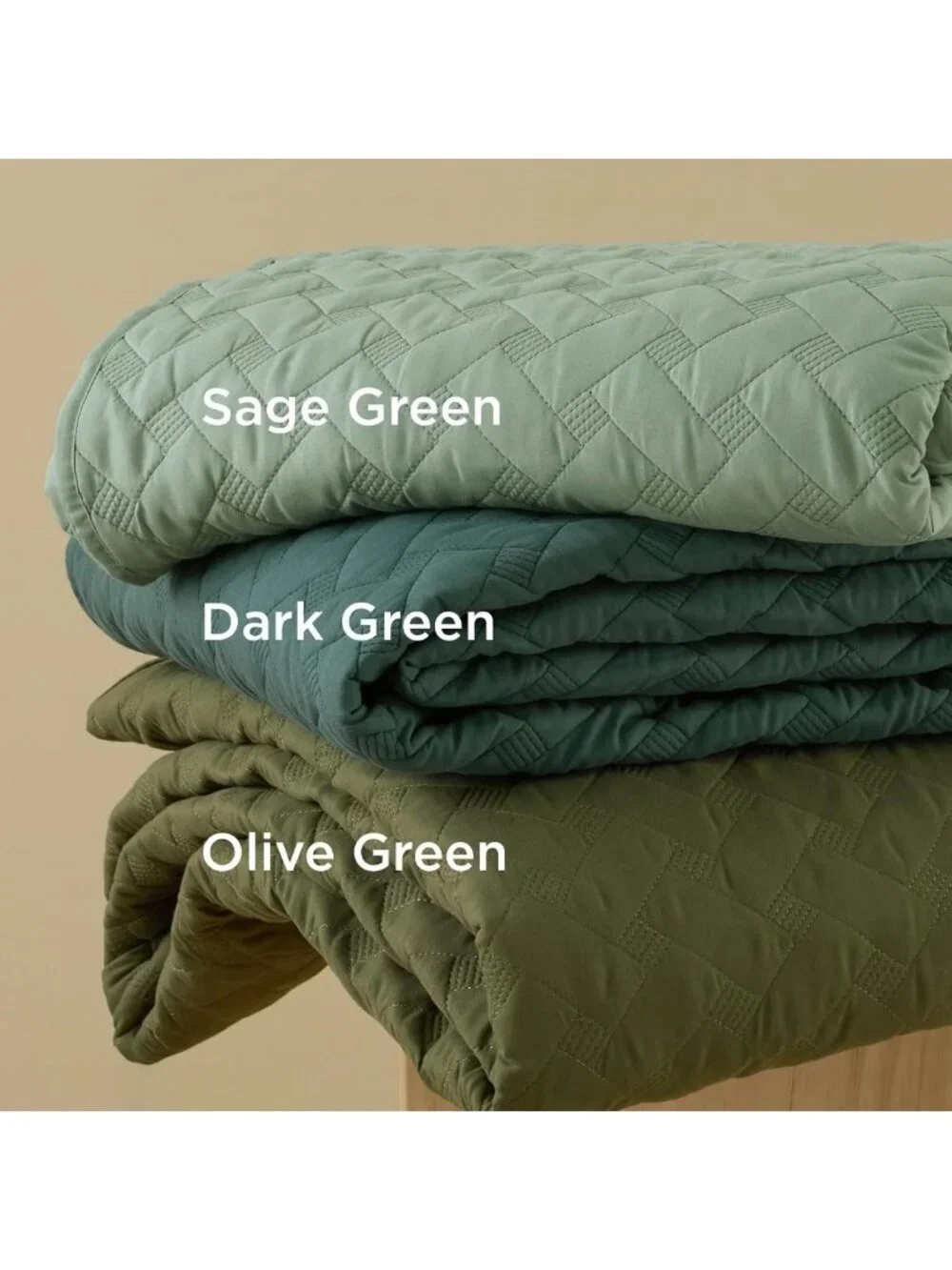 Lightweight Twin Size Quilt Set - Soft Sage Green Bedspread with Basket Weave